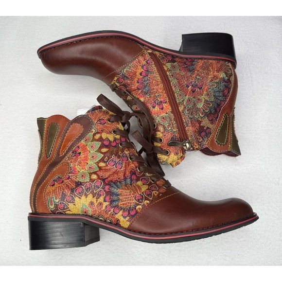 L'Artiste by Spring Step Shoes - L'Artiste Roselia Floral Tapestry Ankle Boots Brown Multi EU 39 US 8.5 NWT
